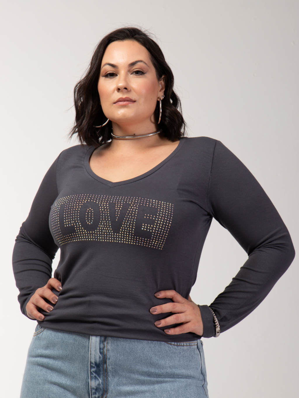 Manga Longa Love Strass - Divina Garota