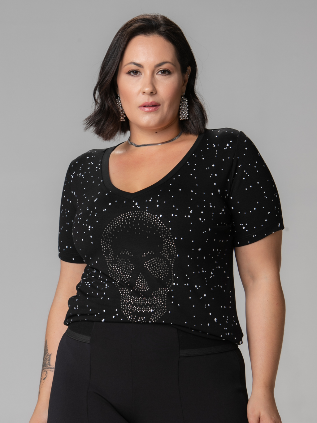T-Shirt Caveira Poá Strass