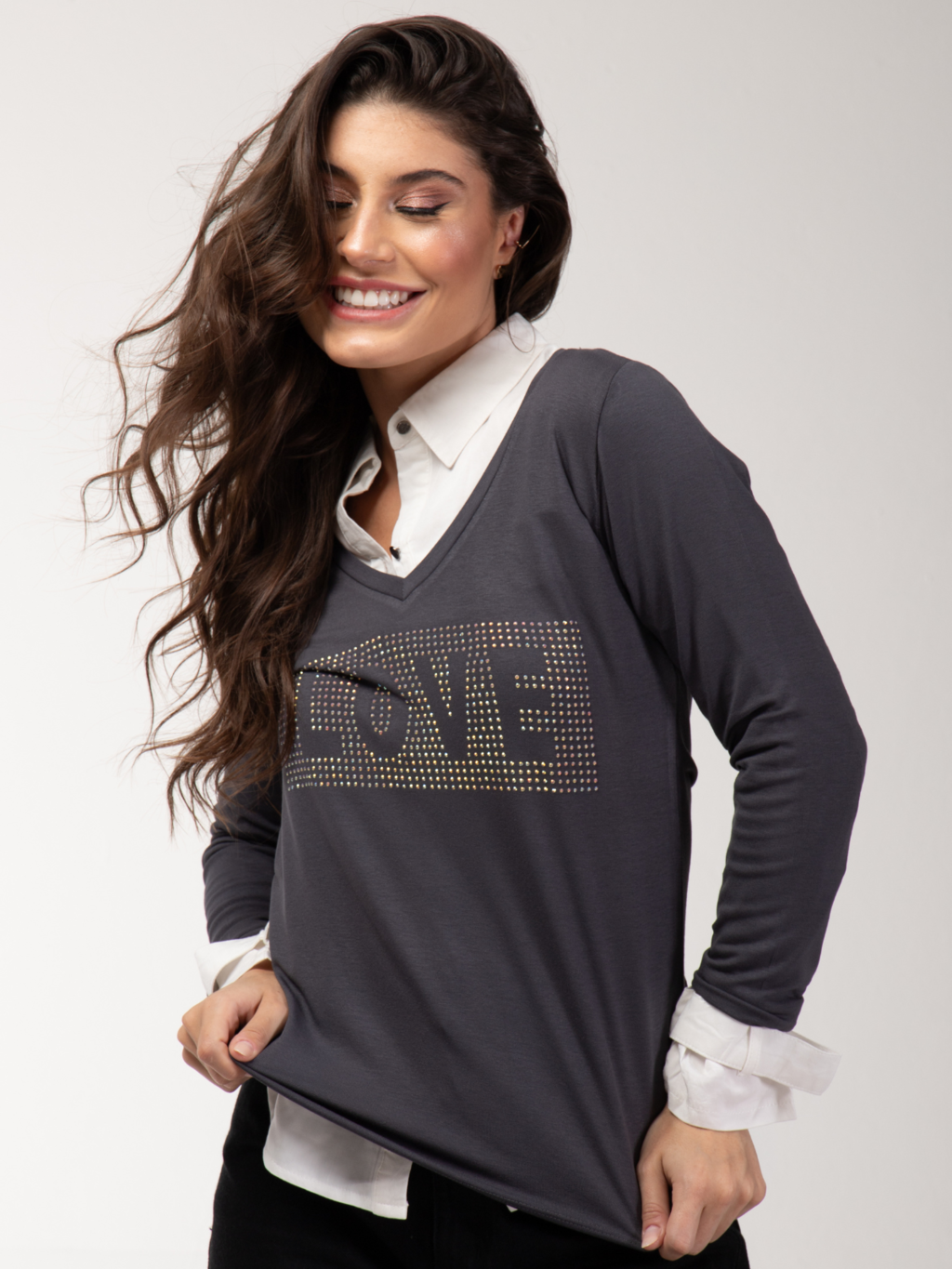 Manga Longa Love Strass - Divina Garota