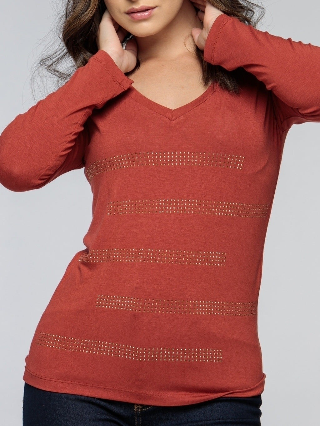 Manga Longa Listras Strass - Divina Garota