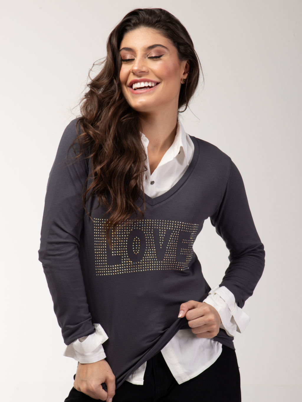 Manga Longa Love Strass - Divina Garota