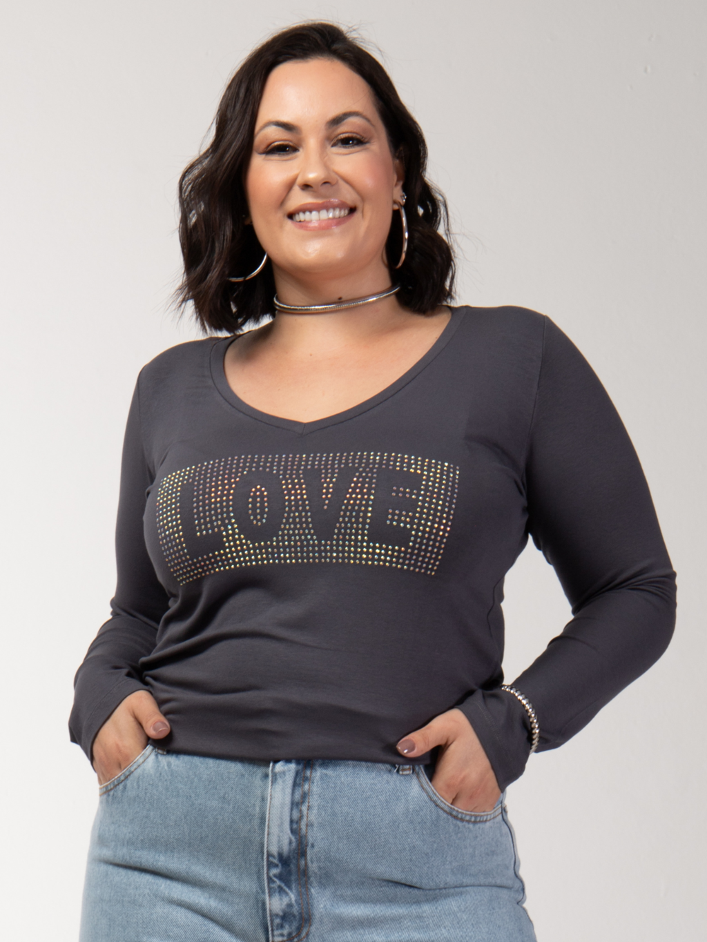 Manga Longa Love Strass - Divina Garota