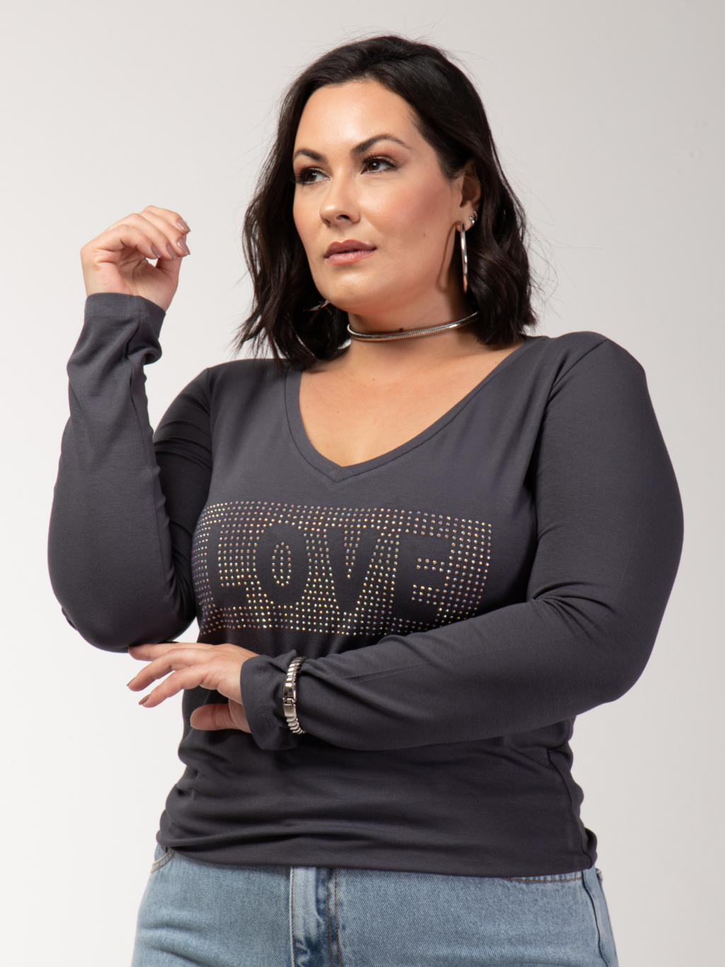 Manga Longa Love Strass - Divina Garota