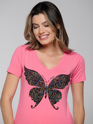 T-shirt Borboleta Strass Colorful - Divina Garota