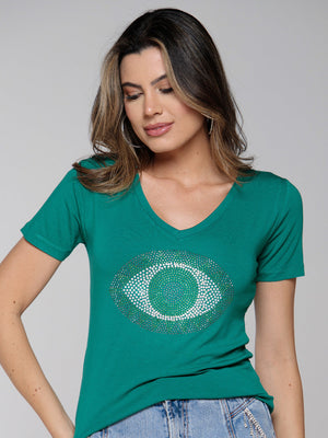 T-shirt Olho de Jade Strass - Divina Garota