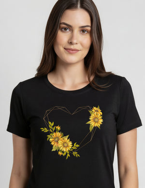T-Shirt Coração Floral Girassol