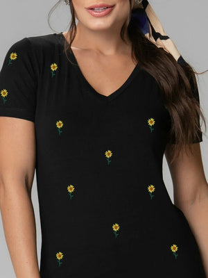 T-shirt Bordada Mini Girassol - Divina Garota
