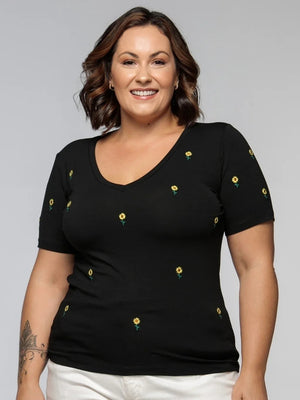 T-shirt Bordada Mini Girassol - Divina Garota