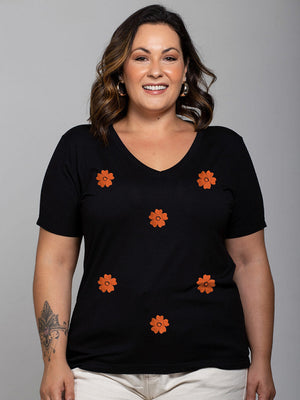 T-shirt Bordada Ibiscos - Divina Garota