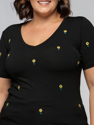 T-shirt Bordada Mini Girassol - Divina Garota