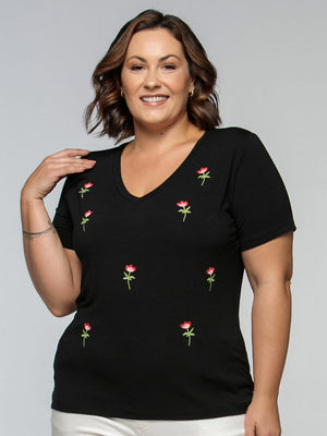 T-shirt Mini Tulipas Bordada - Divina Garota