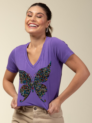 T-shirt Borboleta Strass Colorful - Divina Garota