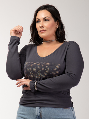 Manga Longa Love Strass - Divina Garota