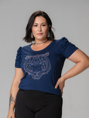 T-Shirt Bufante Tigre Strass - Divina Garota
