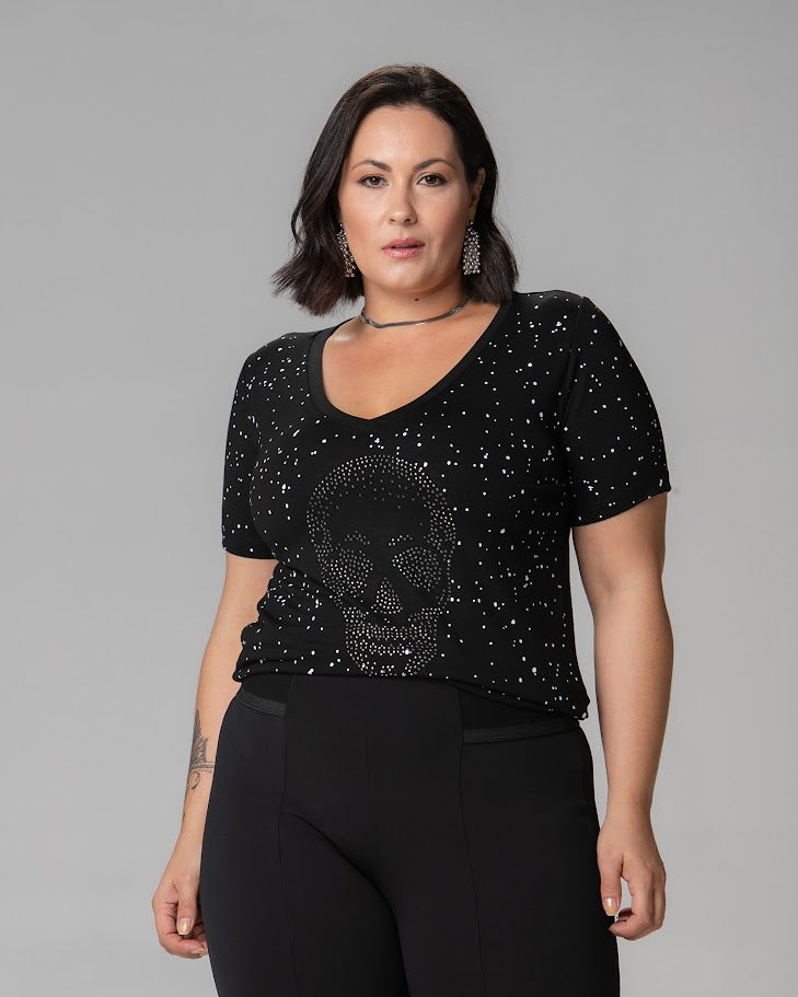 T-Shirt Caveira Poá Strass