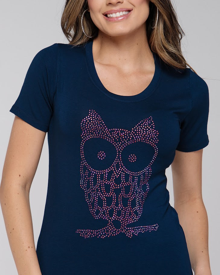 T-shirt Coruja Strass