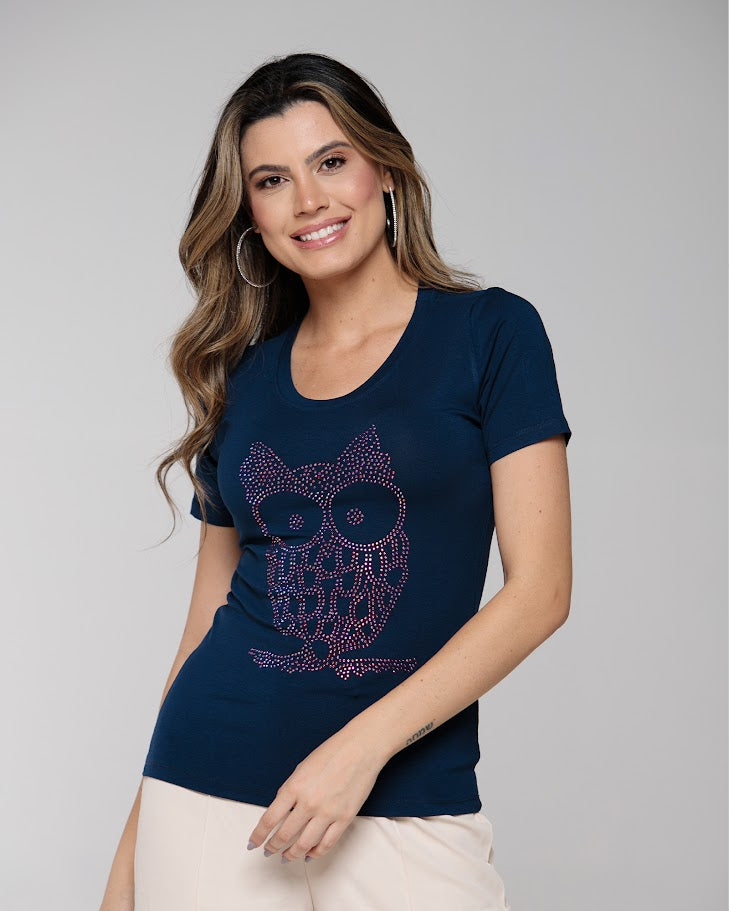T-shirt Coruja Strass