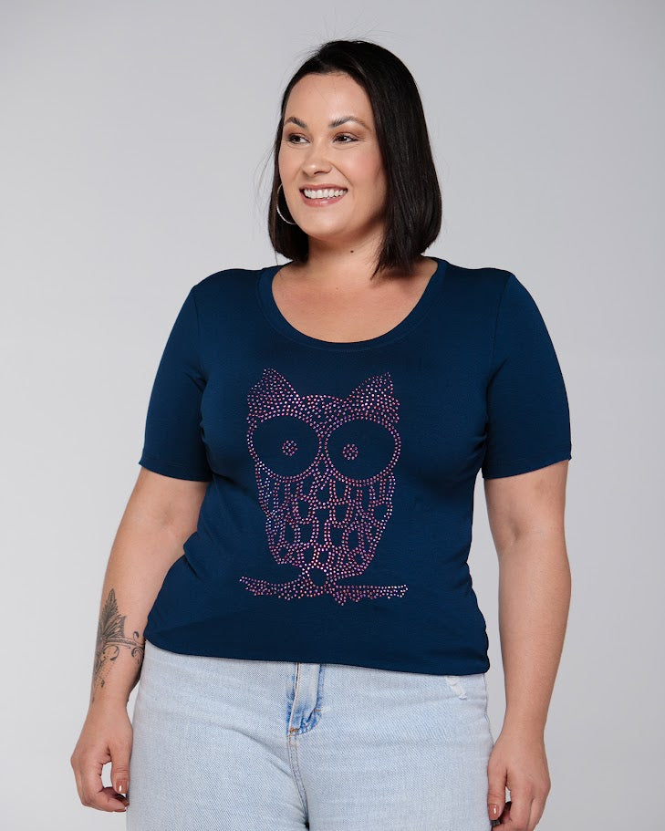 T-shirt Coruja Strass