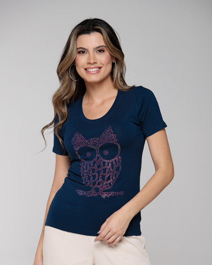 T-shirt Coruja Strass