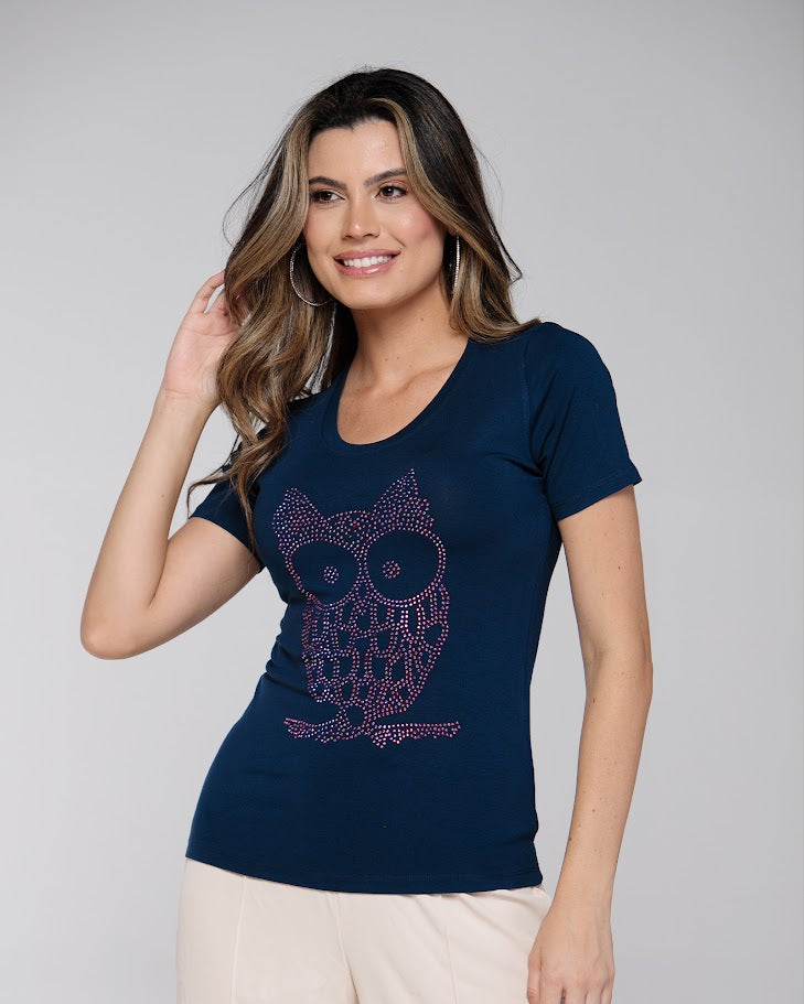 T-shirt Coruja Strass