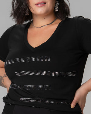 T-Shirt Listras Strass - Divina Garota