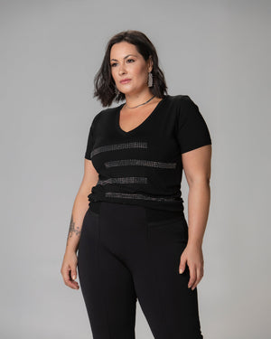 T-Shirt Listras Strass - Divina Garota