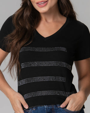 T-Shirt Listras Strass - Divina Garota