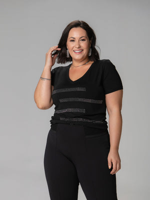 T-Shirt Listras Strass - Divina Garota