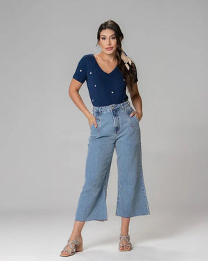 T-shirt Mini Margaridas Bordada - Divina Garota