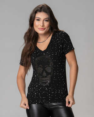 T-Shirt Caveira Poá Strass