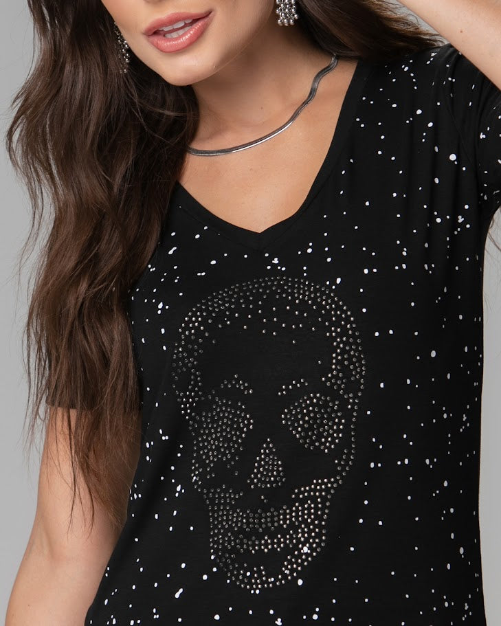 T-Shirt Caveira Poá Strass