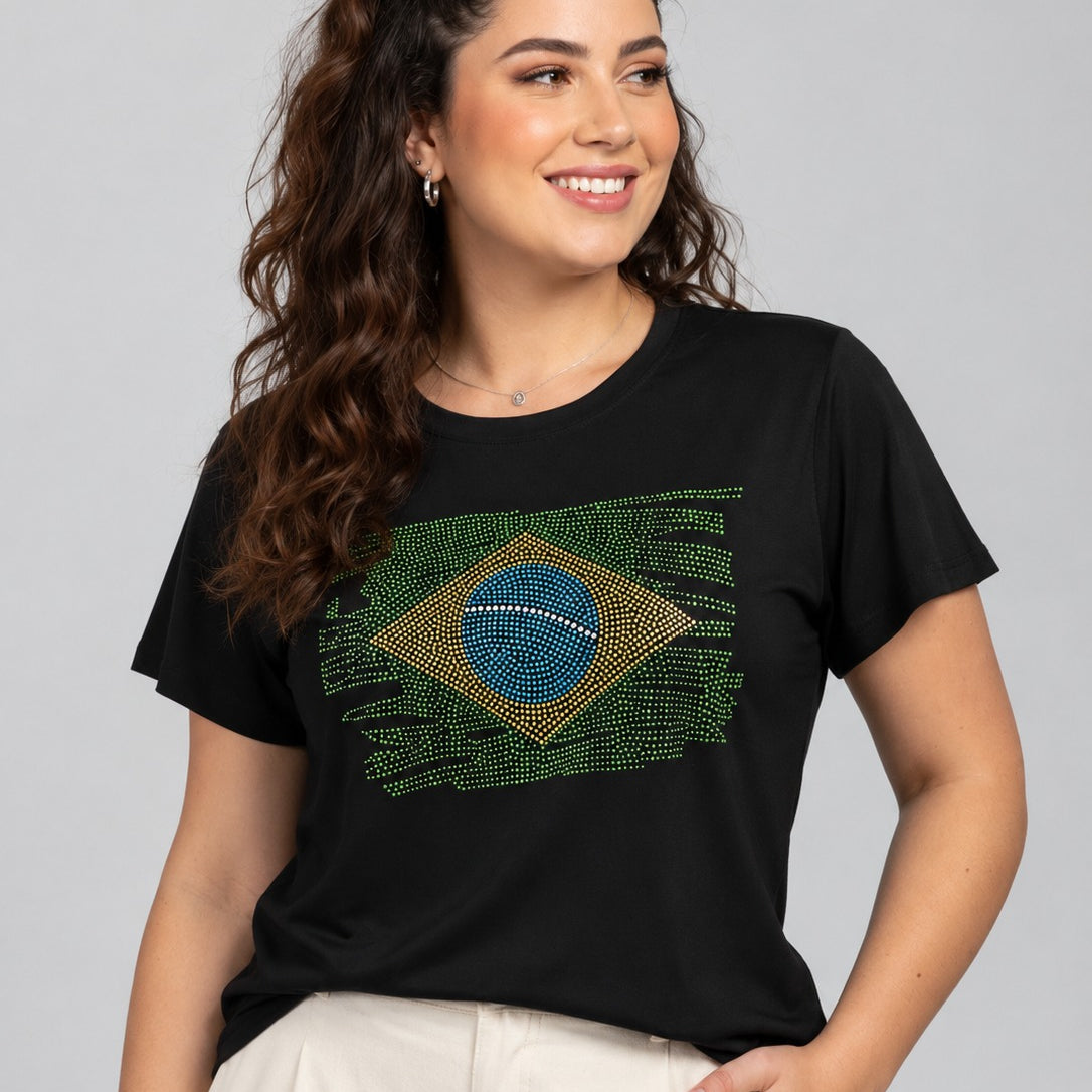 T-Shirt Bandeira Brasil Strass