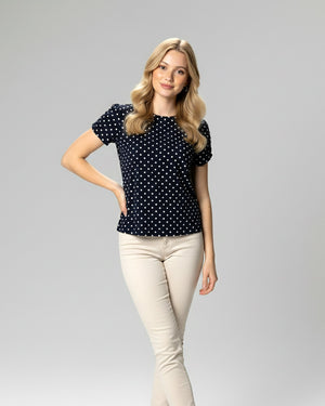 Blusa Bufante Poá Marinho Divina Garota