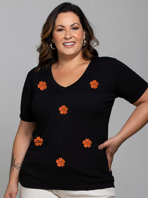 T-shirt Bordada Ibiscos - Divina Garota