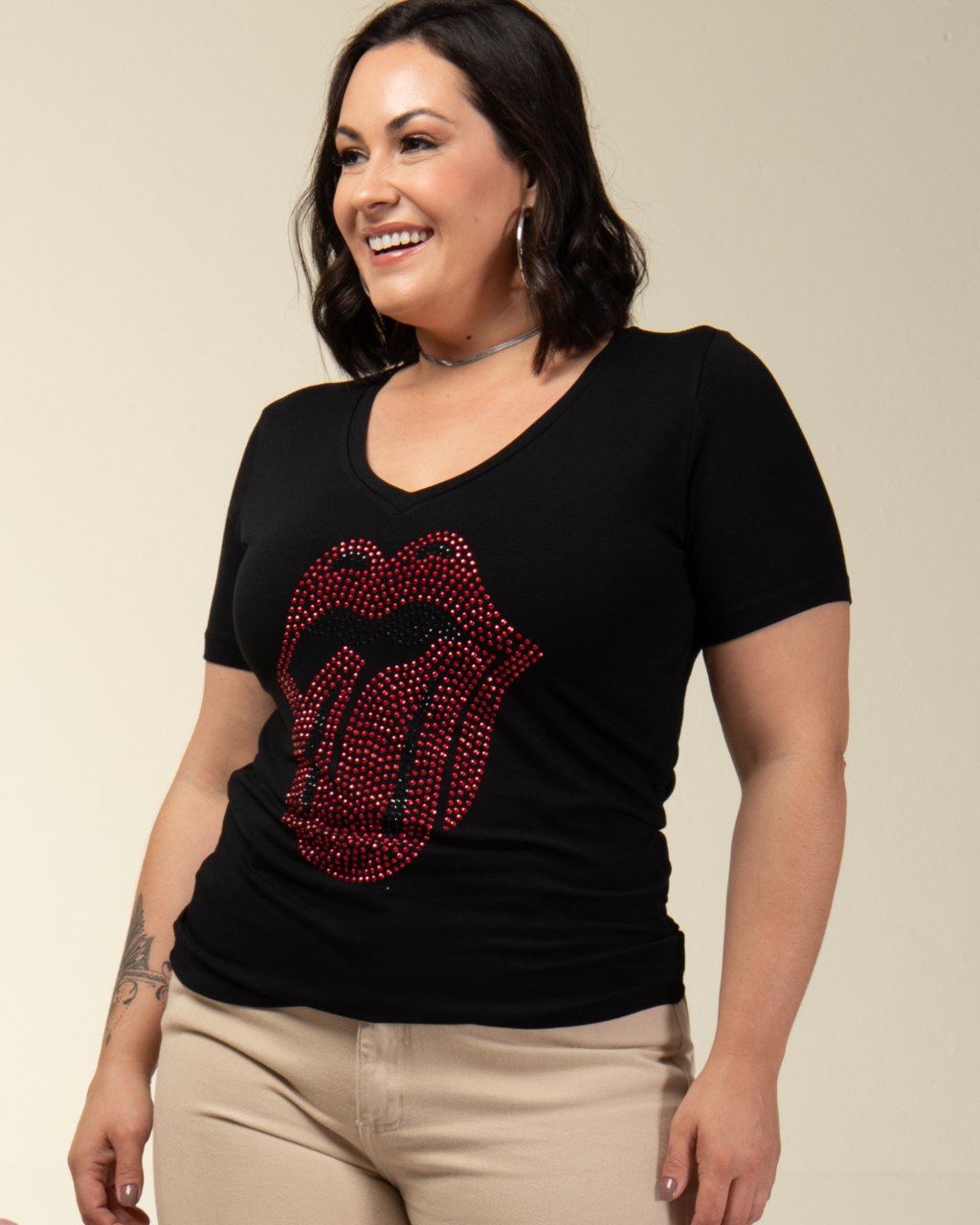 T-Shirt Língua Strass