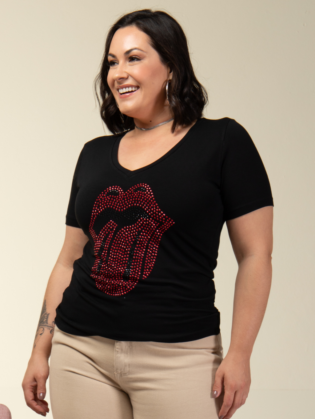 T-Shirt Língua Strass