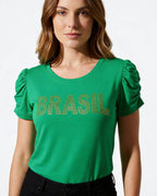 Blusa Bufante Brasil Strass - Divina Garota
