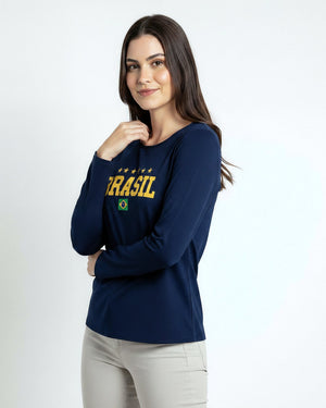 Blusa Manga Longa Brasil 5 Estrelas - Divina Garota