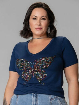 T-shirt Borboleta Strass Colorful - Divina Garota