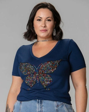 T-shirt Borboleta Strass Colorful - Divina Garota