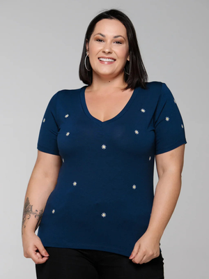 T-shirt Mini Margaridas Bordada - Divina Garota