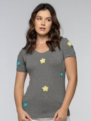 T-shirt Bordada Flores Primavera - Divina Garota