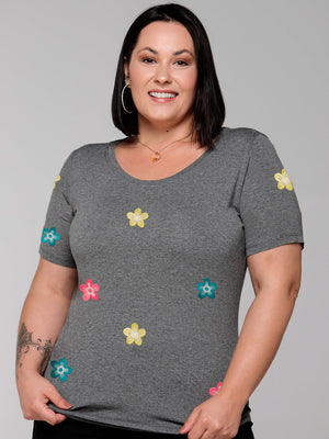 T-shirt Bordada Flores Primavera - Divina Garota