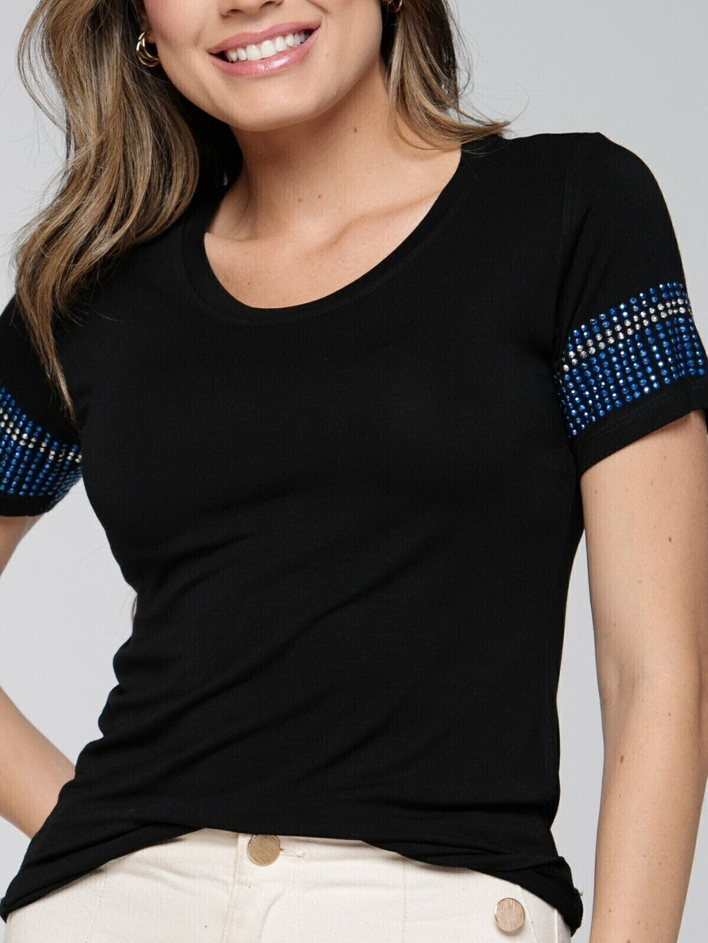 T-shirt Manga Listrada Strass