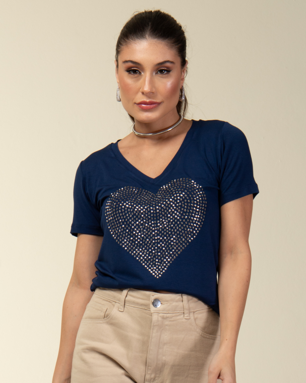 T-shirt Coração Strass