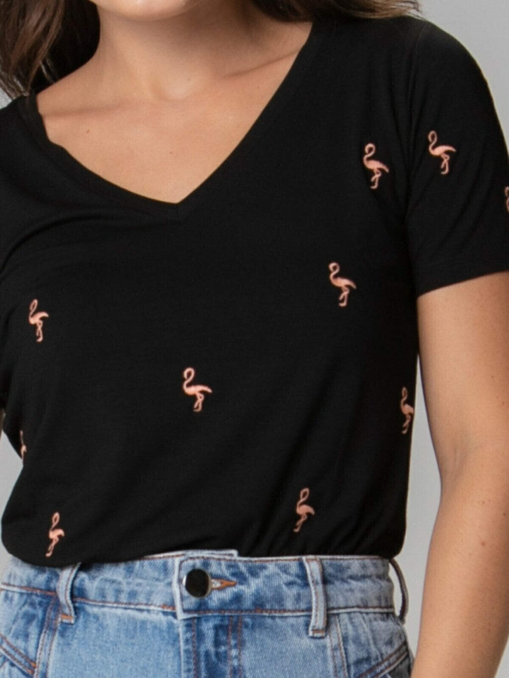 T-shirt Mini Flamingos Bordado