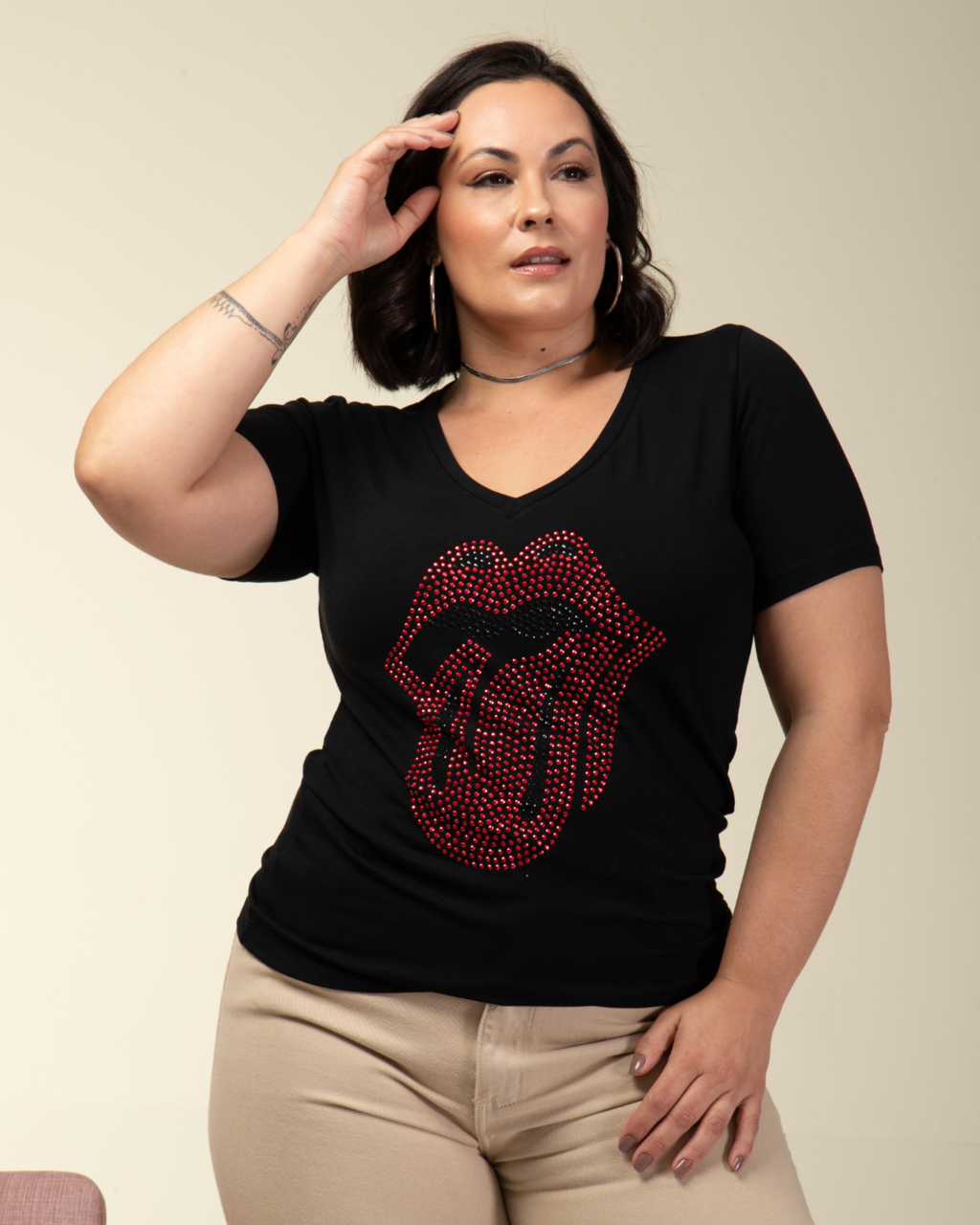 T-Shirt Língua Strass
