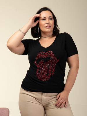 T-Shirt Língua Strass - Divina Garota