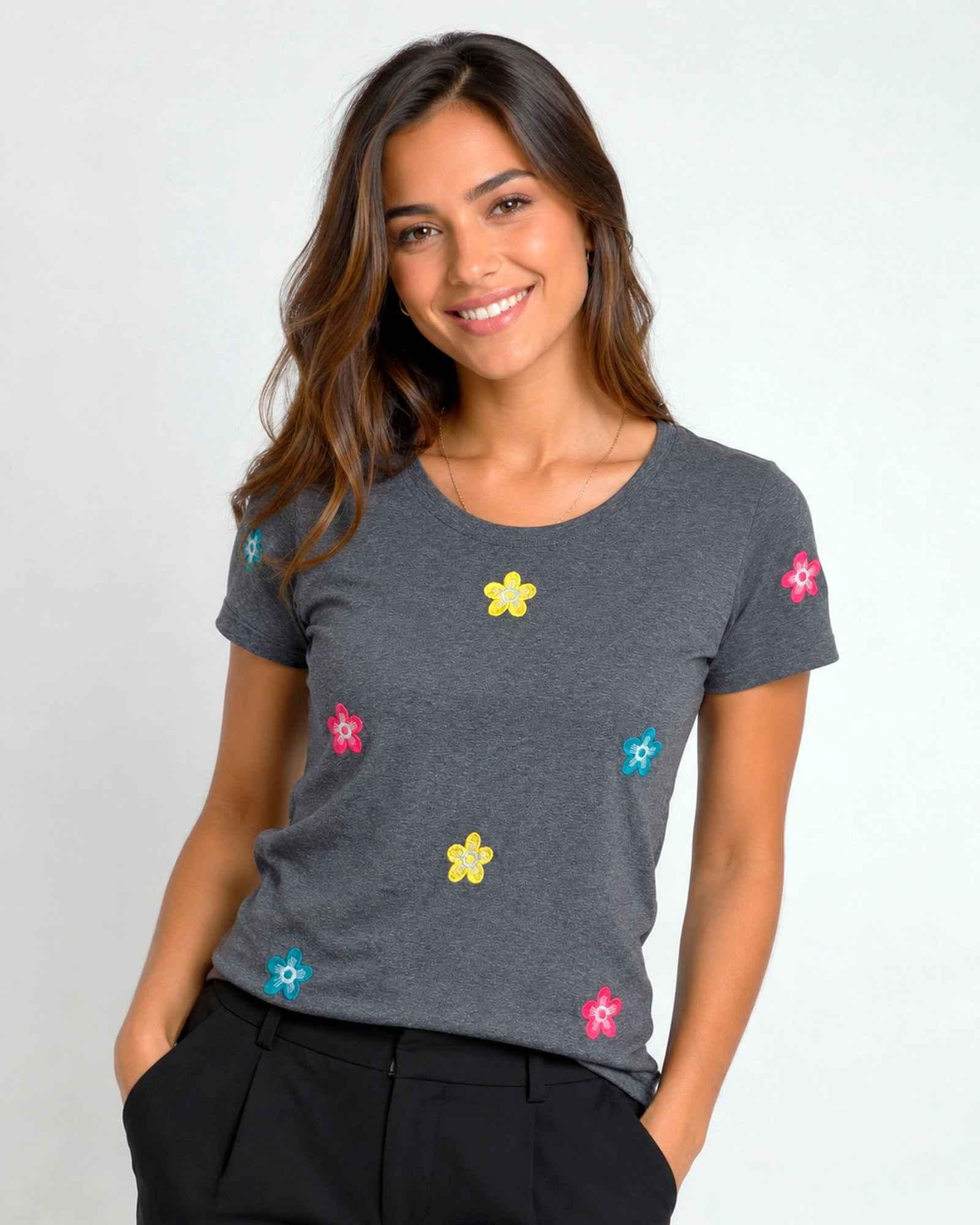 T-shirt Bordada Flores Primavera
