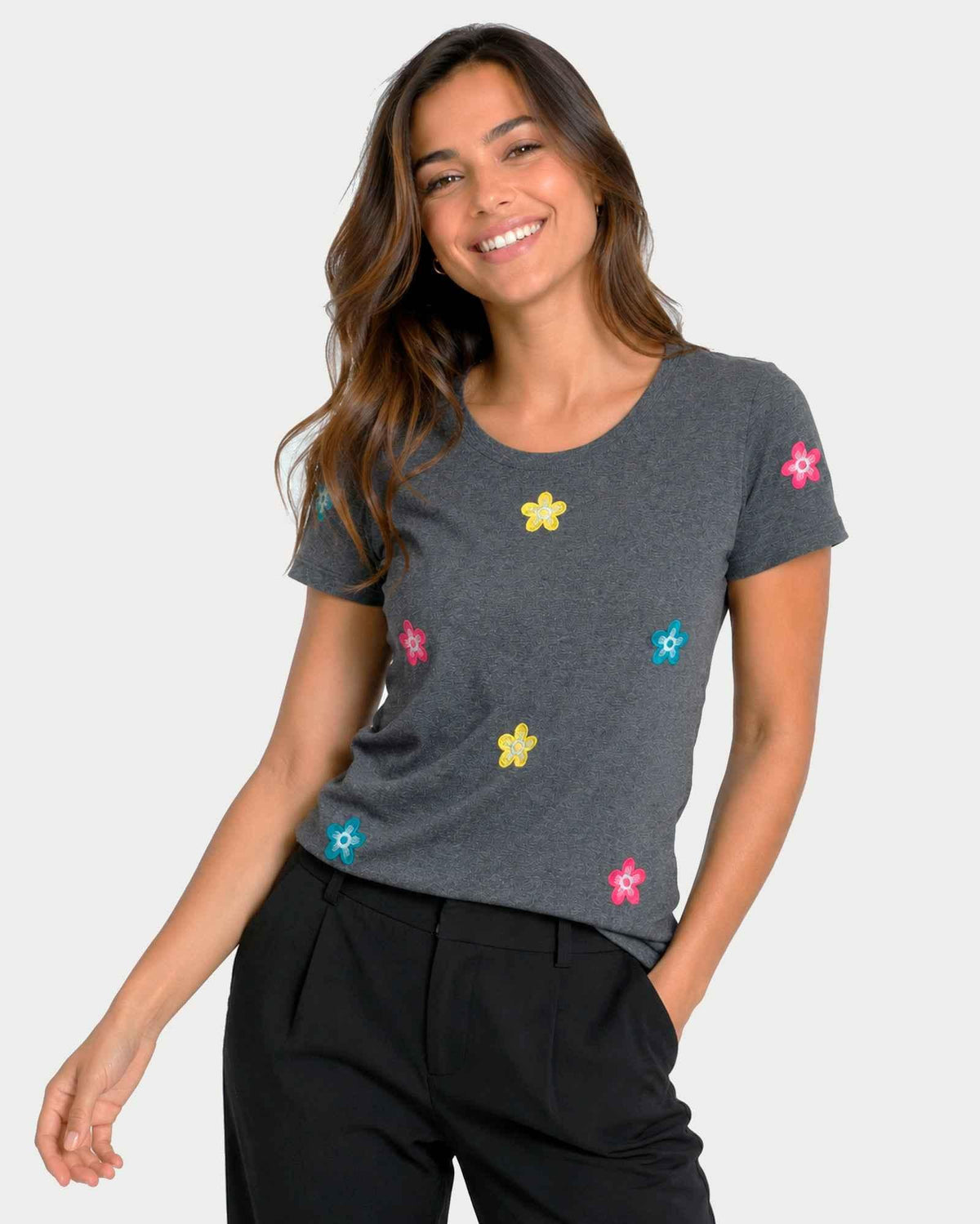 T-shirt Bordada Flores Primavera